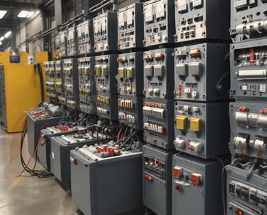 Close-up of high-quality electrical components neatly arranged on a workbench.