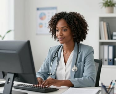 A compact mobile lab van parked outside a residential neighborhood, a technician preparing equipment.