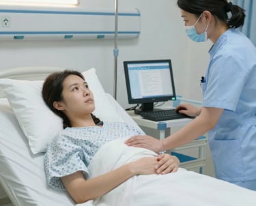 A friendly healthcare professional performing a mobile blood test in a patient's home.
