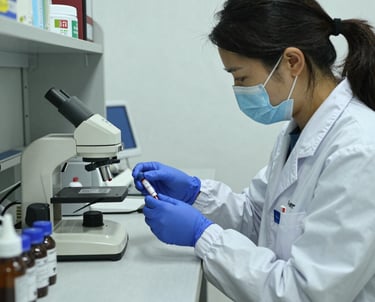 A healthcare professional carefully sterilizing surgical instruments in a clean, bright medical office.