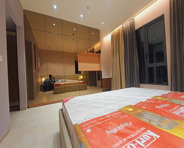 alt="Custom BWP plywood wardrobes in master bedroom by Integrity Enterprise"