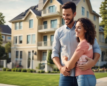 Happy family holding keys, celebrating after getting approved for a home loan.