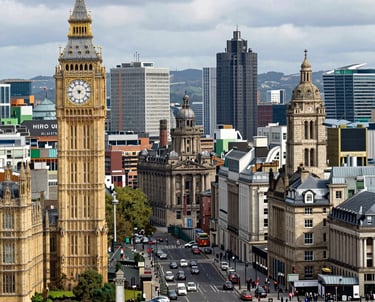 A welcoming consultant assisting a student with visa paperwork in a bright, modern office.
