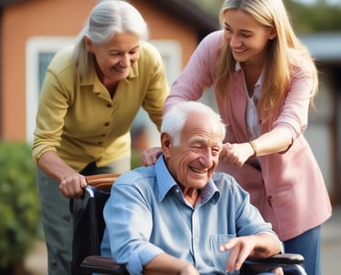 A supportive team member assisting an adult in a home setting.