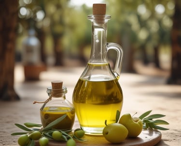 Close-up of a digital blockchain interface overlaying olive groves.