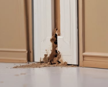 Home inspector examining a house exterior with a clipboard.