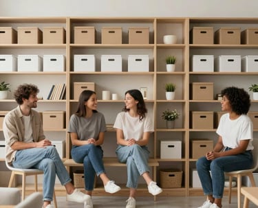 A professional consultant discussing strategy with a small business team in a modern office.