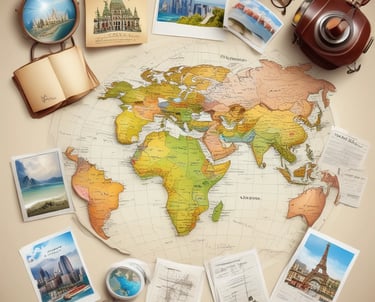 A smiling travel agent helping a family plan their trip with maps and brochures.