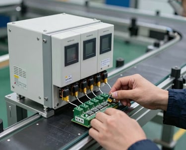 A technician repairing a modern office printer with tools.