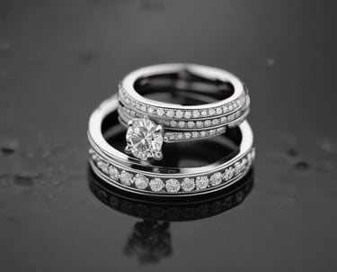 Close-up of a champagne gold ring softly glowing against an ivory background.