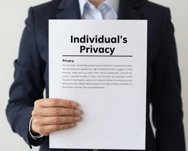 Dark-themed illustration showing a shield protecting personal data on a digital screen with red and gray accents.