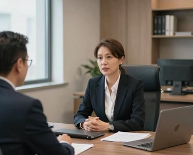 A professional lawyer consulting with a client in a cozy office setting.