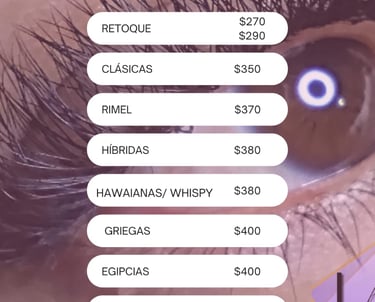 Lista de precios sobre las extensiones de pestañas Lashkia