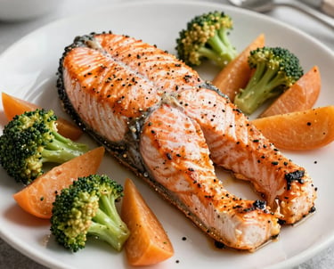 A calm wellness icon, a colorful plate of healthy food, and a bright inspiration icon arranged side by side.