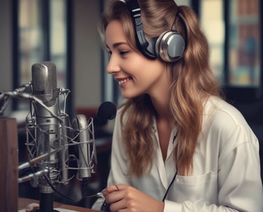 Listeners enjoying music on various devices like smartphones and laptops.