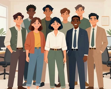 A warm, professional photo of a diverse team collaborating in a modern office space, reflecting trust and expertise.