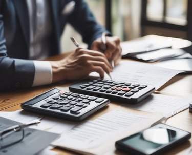 Business professionals discussing financial charts in a modern office.