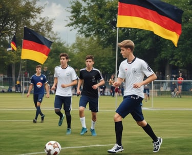 Students collaborating on a colorful mind map for German verbs.