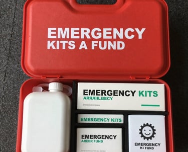 A sturdy black backpack with neon orange survival gear neatly arranged.