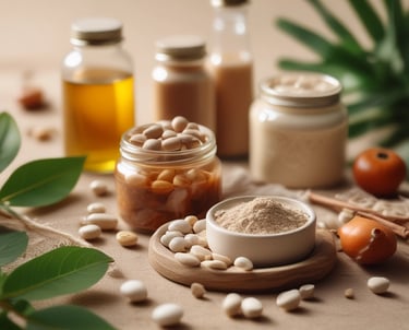 A cozy corner with a journal, a cup of herbal tea, and a small potted plant.