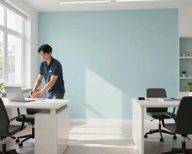 Bright, spacious room freshly cleaned with sunlight streaming through large windows.