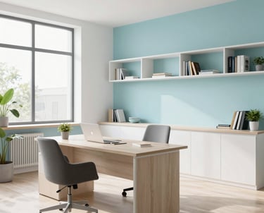 A tidy, sunlit living room freshly cleaned with sparkling surfaces and neatly arranged furniture.