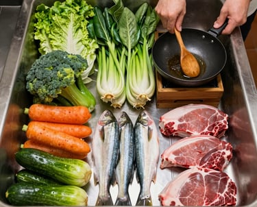 A sleek, minimalistic kitchen setup with fresh produce and clean containers arranged neatly.