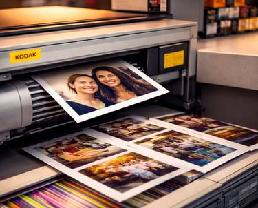 Professional Kodak photo printer producing high-quality glossy color portrait prints.