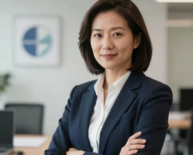 A professional portrait of a risk management specialist in a clean, contemporary financial environment. North American / Global Financial Market.