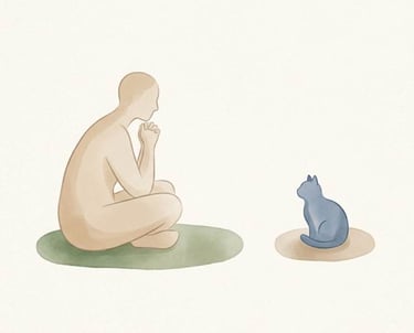Minimal illustration of human and cat showing early bonding and adjustment