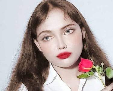 Editorial portrait of writer Noor Arin holding a rose