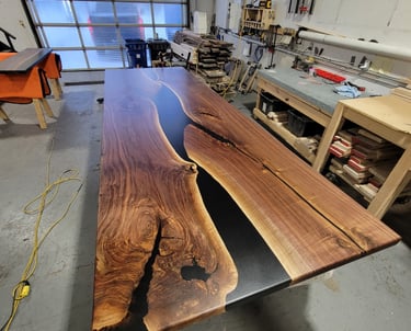 12ft x 4ft black walnut black epoxy river boardroom table — Polaris