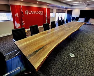 20ft x 4ft maple boardroom table for Canadore College — side angle