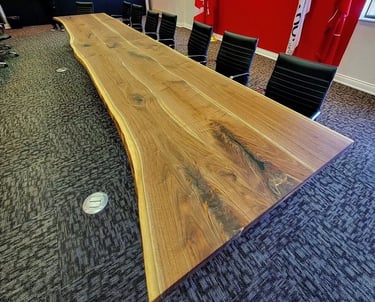 20ft x 4ft solid maple boardroom table custom built for Canadore College — side view