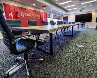 20ft x 4ft maple boardroom table for Canadore College — detail