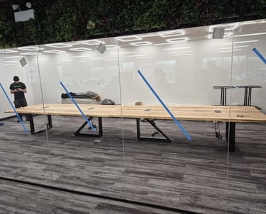 21ft x 4.5ft maple conference table — wide angle installed boardroom view