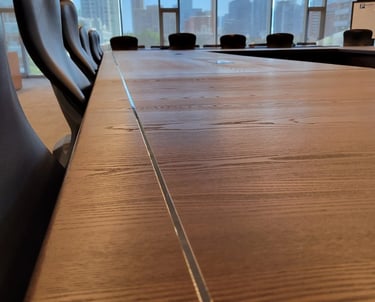 22ft x 14ft white ash boardroom table — mitered corner joinery