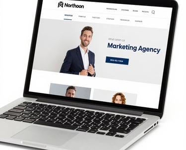 A sleek laptop displaying a modern website design with vibrant colors and clear layout.