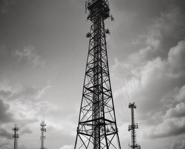 A team of contractors reviewing blueprints on a construction site with cranes in the background.