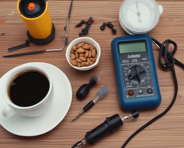 Electronic engineer assembling a green circuit board on a workbench with precision tools.