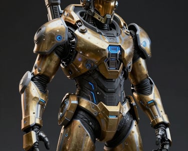 A battle-worn soldier in iron-grey armor stands vigilant on a dark asteroid base, illuminated by amber glows and distant stars.