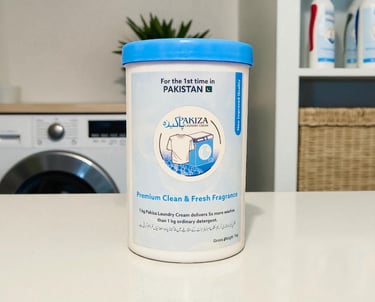 Front view of Pakiza Laundry Cream jar by ZSA Traders Pakistan – premium detergent for hand and machine wash with fresh fragr