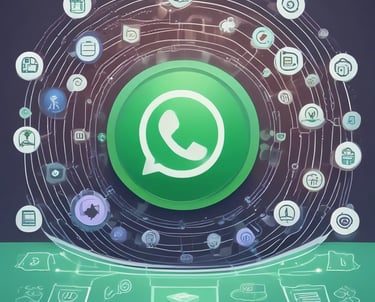 A futuristic chatbot interface interacting with customers on a smartphone screen.