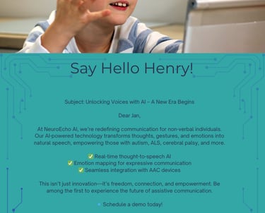 Custom-designed email campaign show casing Neuro Echo's AI tech.