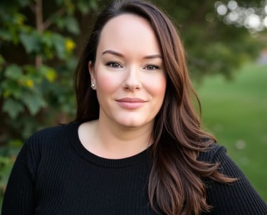 Stephanie Gee outside with green leaves in the background