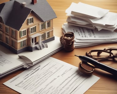 Modern real estate office with a welcoming atmosphere and digital screens showing property listings.