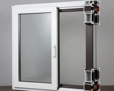 Close-up of aluminum window frames installed in a luxury villa setting.