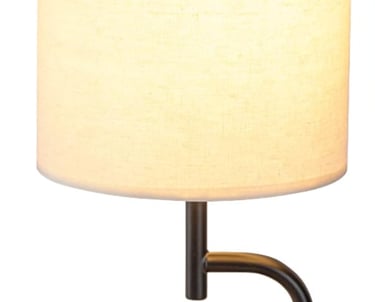 Modern bedside table lamp with USB ports, power outlets, and built-in phone charging stand.