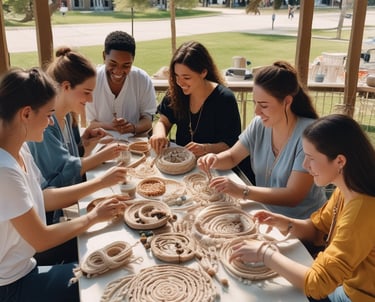 Personas de diferentes edades aprendiendo juntas a usar su creatividad para hacer joyería