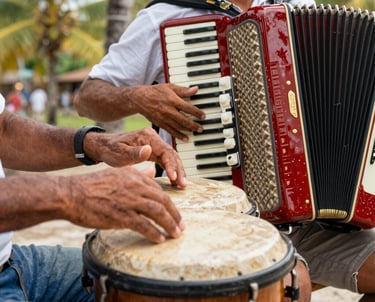 An orange-themed radio microphone with musical notes floating around.
